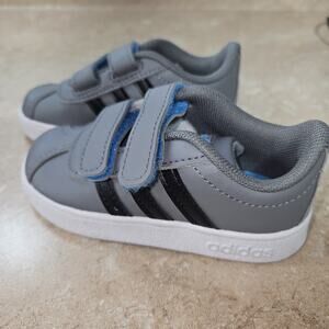 Adidas VL Court 3.0 I Toddler Shoes SZ 6K Grey Black Turquois Three-Cloud